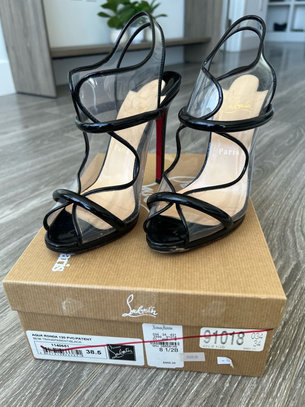 Christian Louboutin Black Patent & Clear Strappy Stiletto Sandals